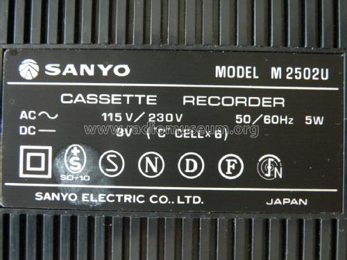 Cassette Tape Recorder M2502U; Sanyo Electric Co. (ID = 2220199) Reg-Riprod