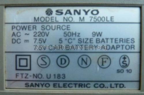 FM/MW/LW 3 Band Stereo Radio Cassette AC/Battery M 7500LE; Sanyo Electric Co. (ID = 1156832) Radio