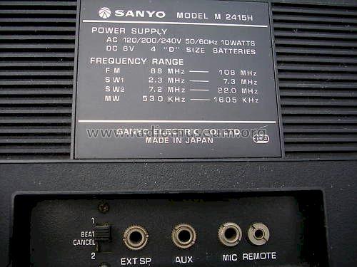 MW-SW1-SW2-FM Portable Radio Cassette Recorder M-2415H; Sanyo Electric Co. (ID = 838129) Radio