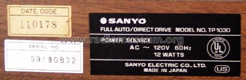 Full Auto/Direct Drive Two Motor System TP-1030; Sanyo Electric Co. (ID = 1677072) R-Player