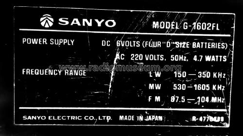 G-1602FL; Sanyo Electric Co. (ID = 2393141) Radio