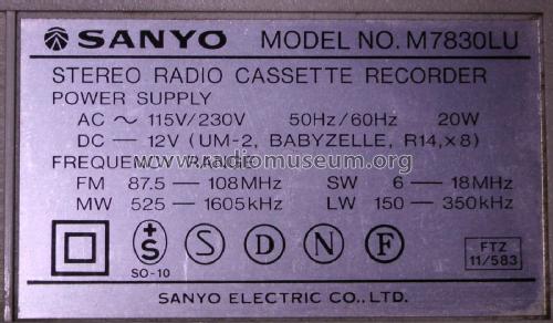 M7830LU; Sanyo Electric Co. (ID = 2494354) Radio