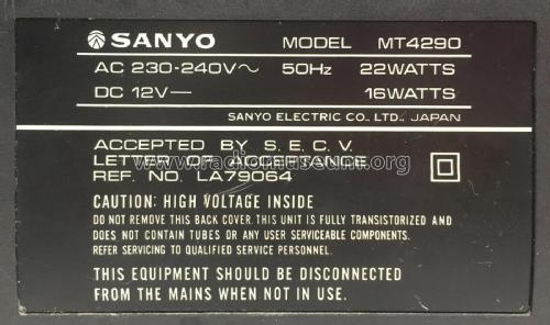 MT4290 ; Sanyo Electric Co. (ID = 2729693) TV Radio