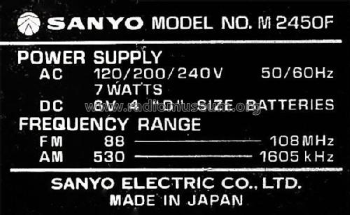 AM/FM Portable Radio Cassette Recorder with Sound Mixer M-2450F; Sanyo Electric Co. (ID = 2263573) Radio