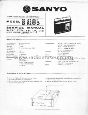 Portable Cassette Recorder with AM/FM M-2400G; Sanyo Electric Co. (ID = 2050143) Radio