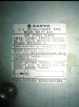 Radio Cassette Stereo FT 644; Sanyo Electric Co. (ID = 2891259) Autoradio
