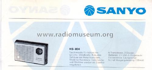 Solid State 8 Transistor Super Het HS-804; Sanyo Electric Co. (ID = 1650879) Radio