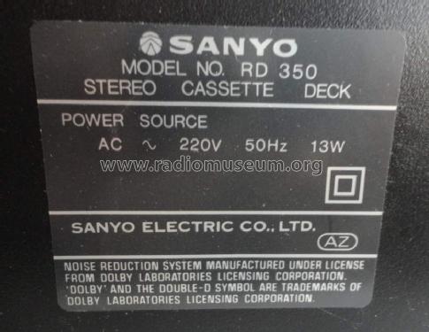 Stereo Cassette Deck RD-350; Sanyo Electric Co. (ID = 1214953) Ton-Bild