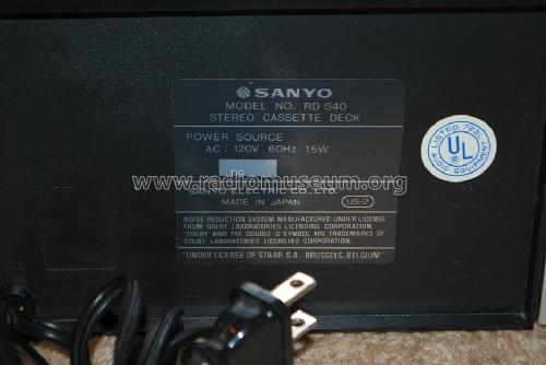 Stereo Cassette Deck RD S40; Sanyo Electric Co. (ID = 1516155) Ton-Bild