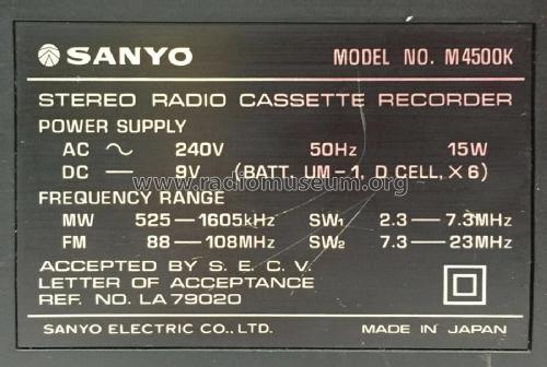 Stereo Radio Cassette Recorder M4500K; Sanyo Electric Co. (ID = 2724509) Radio