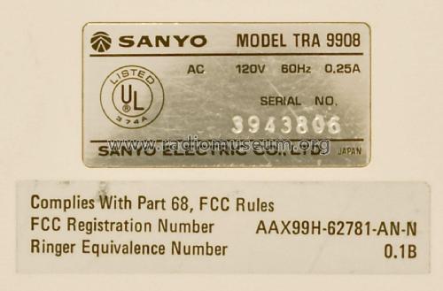 Telephone Answering System TRA 9908; Sanyo Electric Co. (ID = 2086890) Reg-Riprod
