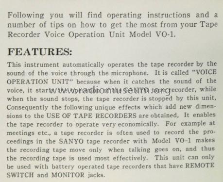 Voice Operation VO-1; Sanyo Electric Co. (ID = 1716497) Divers