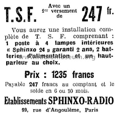 Sphinxo 24; Sphinxo-Radio, Éts. (ID = 2140552) Radio