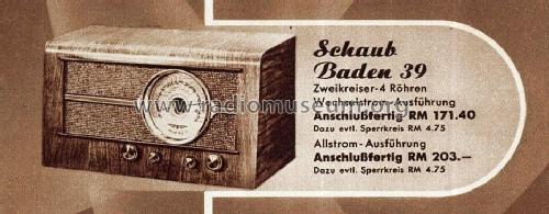 Baden 39W; Schaub und Schaub- (ID = 578395) Radio