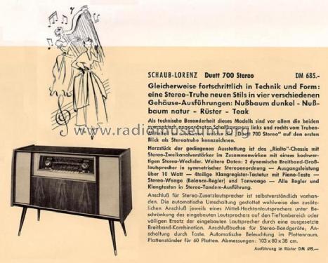 Duett 700 Stereo; Schaub und Schaub- (ID = 493639) Radio