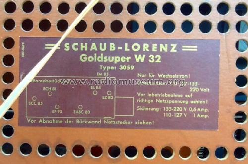 Goldsuper W32 Type 3059; Schaub und Schaub- (ID = 1689711) Radio