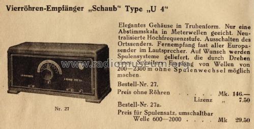 Neutrodyne U4 ; Schaub und Schaub- (ID = 1365147) Radio