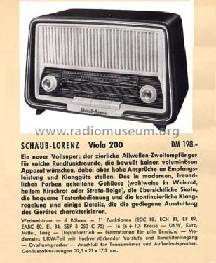 Viola 200 Type 32010 / 32011 / 32012 / 32013; Schaub und Schaub- (ID = 493620) Radio