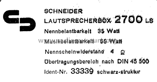 Lautsprecherbox 2700 LS; Schneider (ID = 2367788) Speaker-P