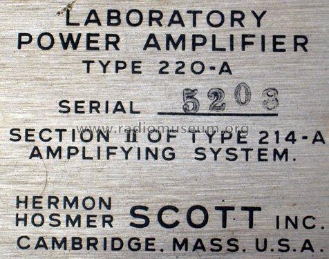 Laboratory Power Amplifier 220-A; Scott; H.H.; Maynard (ID = 512984) Ampl/Mixer