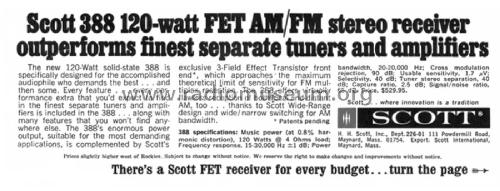 AM/FM Stereo Receiver 388; Scott; H.H.; Maynard (ID = 1811157) Radio
