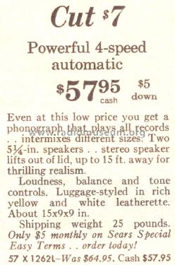 Silvertone 1262 Order=57X 1262L; Sears, Roebuck & Co. (ID = 1666733) R-Player