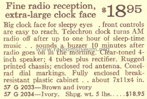 Silvertone 2034 Ch= 528.53690 Order=57G 2034; Sears, Roebuck & Co. (ID = 1672283) Radio