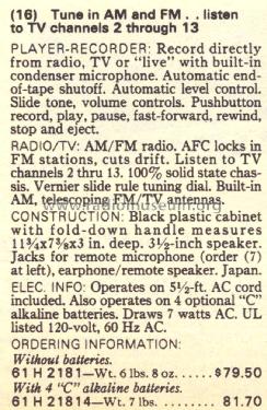 Silvertone 2181 Radio Recorder Order= 61H 2181; Sears, Roebuck & Co. (ID = 1609309) Radio