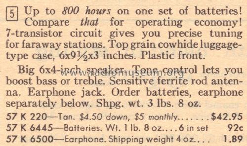 Silvertone All Transistor 700 220 Order=57K 220; Sears, Roebuck & Co. (ID = 1656637) Radio