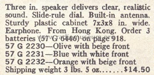 Silvertone 2231 Ch=132.41501 Order= 57H 2231; Sears, Roebuck & Co. (ID = 1676395) Radio