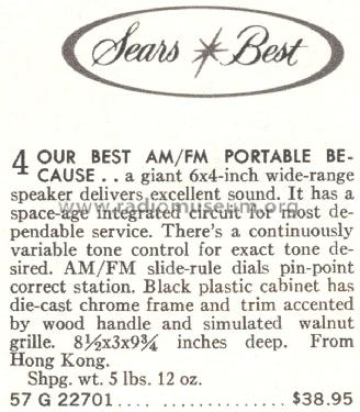 Silvertone 22701 Order= 57H 22701; Sears, Roebuck & Co. (ID = 1676388) Radio