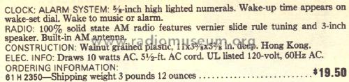 Silvertone 2350 AM Clock Radio Order= 61H 2350; Sears, Roebuck & Co. (ID = 1609340) Radio