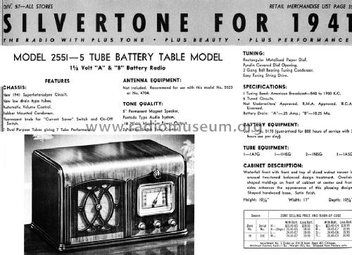 Silvertone 2551 Order= 57F 2551 Ch= 101.604; Sears, Roebuck & Co. (ID = 1291121) Radio