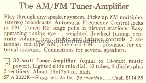 Silvertone 3025 Tuner-Amplifier Order=57A 3025K; Sears, Roebuck & Co. (ID = 1691783) Radio