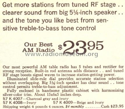 Silvertone 4007 Ch= 132.77201 Order=57K 4007; Sears, Roebuck & Co. (ID = 1690161) Radio