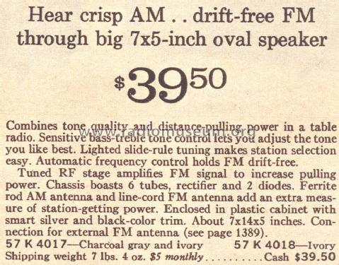 Silvertone 4017 Order=57K 4017; Sears, Roebuck & Co. (ID = 1689428) Radio