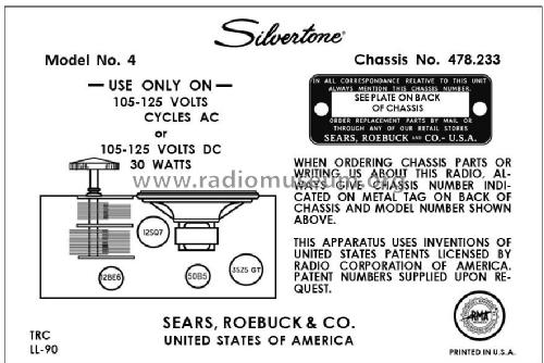 Silvertone 4 'Roy Rogers' Ch= 478.233; Sears, Roebuck & Co. (ID = 2911443) Radio