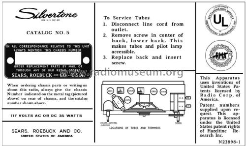 Silvertone 5 Ch= 132.881 Order=57K 05; Sears, Roebuck & Co. (ID = 2938476) Radio