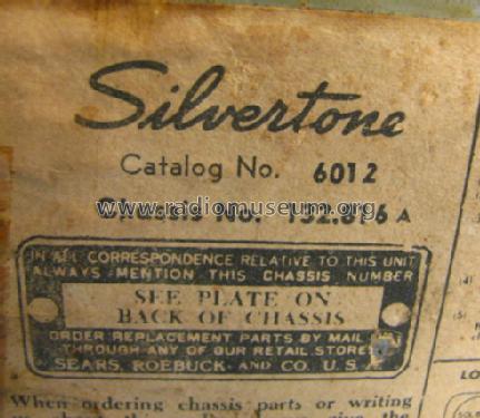 Silvertone 6012 Ch= 132.816A; Sears, Roebuck & Co. (ID = 347061) Radio