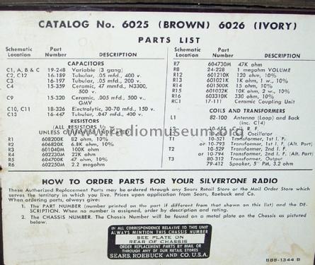 Silvertone 6025 Ch= 528.40400 Order=57H U6025; Sears, Roebuck & Co. (ID = 1405548) Radio