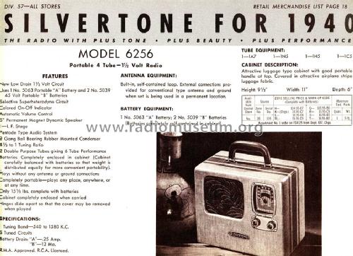 Silvertone Order= 57E 6256 Ch= 109.29; Sears, Roebuck & Co. (ID = 1292469) Radio