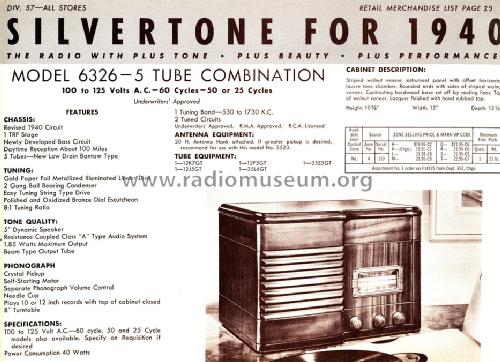 Silvertone Order= 57E 6326 Ch= 110.987; Sears, Roebuck & Co. (ID = 1293409) Radio