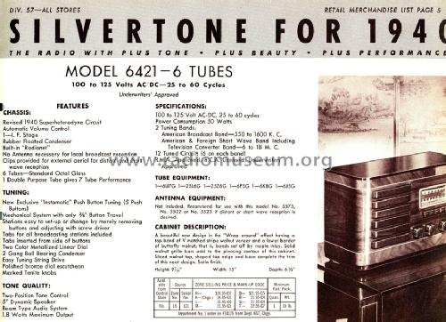 Silvertone 6421 Ch= 101.571; Sears, Roebuck & Co. (ID = 1292109) Radio