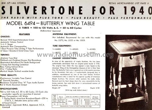 Silvertone 6494 Ch= 110.982-1A; Sears, Roebuck & Co. (ID = 1293396) Radio