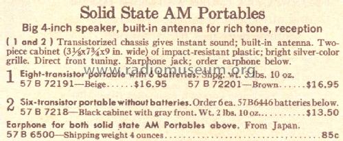 Silvertone 72191 Order= 57B 72191; Sears, Roebuck & Co. (ID = 1709446) Radio