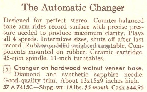 Silvertone 7415 Automatic Record Changer Order=57A 7415C; Sears, Roebuck & Co. (ID = 1691802) Ton-Bild
