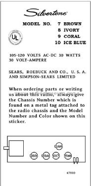 Silvertone 7 Ch= 132.45601 Order=57K 7; Sears, Roebuck & Co. (ID = 2913037) Radio