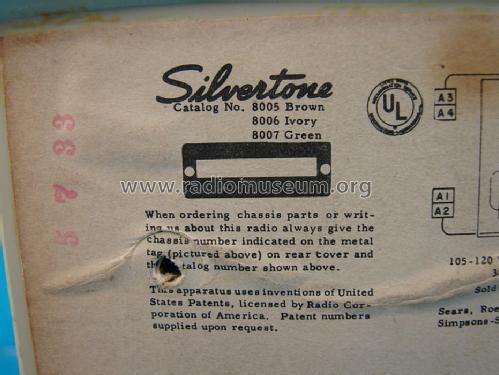 Silvertone 8005 Ch= 132.42700 Order=57D 8005; Sears, Roebuck & Co. (ID = 1469037) Radio