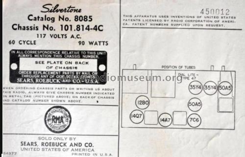 Silvertone 8085 Ch= 101.814-4C; Sears, Roebuck & Co. (ID = 2689089) Radio