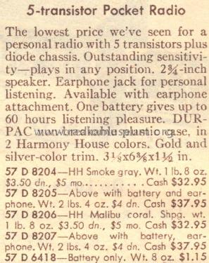 Silvertone 8206 Coral Ch= 132.42501 Order=57D 8206; Sears, Roebuck & Co. (ID = 1636801) Radio